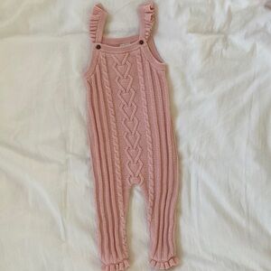 Janie and Jack Pink Ruffle Knit Overalls